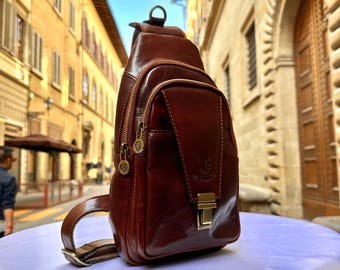 Italian Handmade Leather Sling Bags for Unisex Made In Italy from Florence | Waist Bag | Leather Fanny Pack