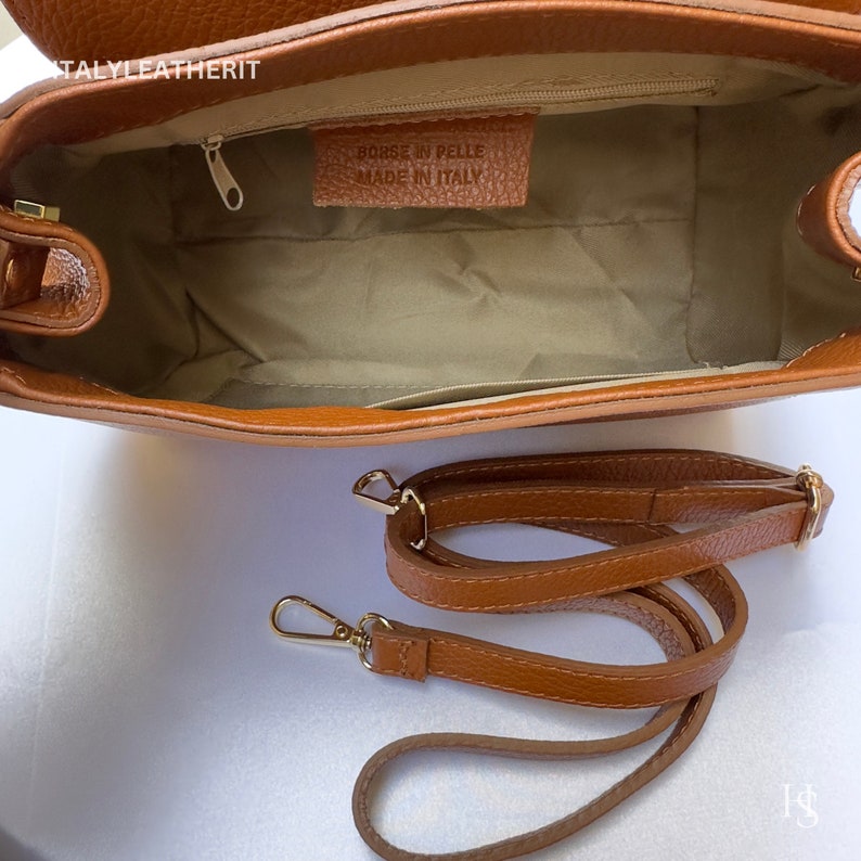 Handgjorda italienska läderväskor för kvinnor, elegant brun handväska, tillverkad i Italien bild 4