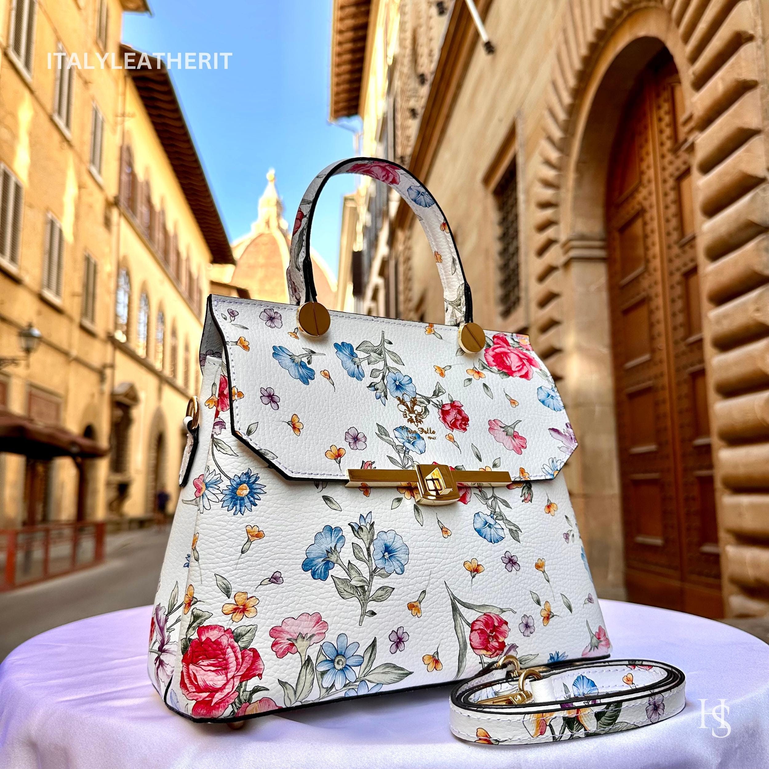 Italian Handmade Flower Leather Handbag Elegant Tote Design for 