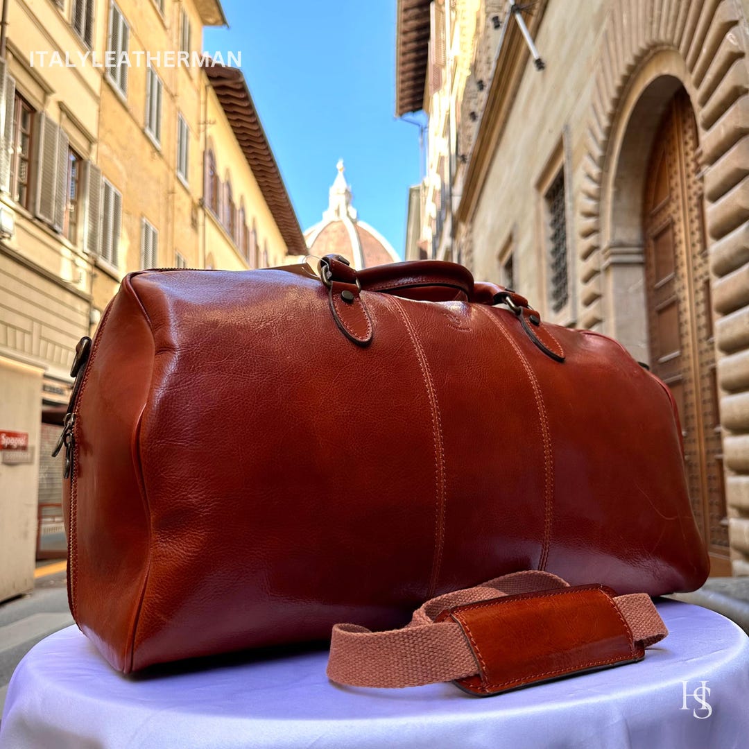Italian Leather Travel Bag: Handmade Brown Duffle Bag, Florence