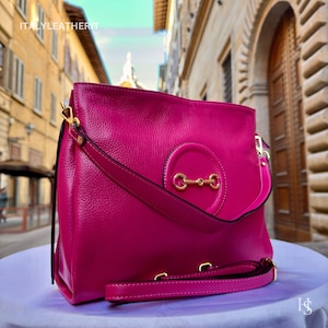Italian Fuchsia Leather Tote Bag – Handmade Women’s Handbag from Florence, Made in Italy