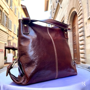 Italiaanse handgemaakte leren damestas Elegante draagtas uit Florence, gemaakt in Italië