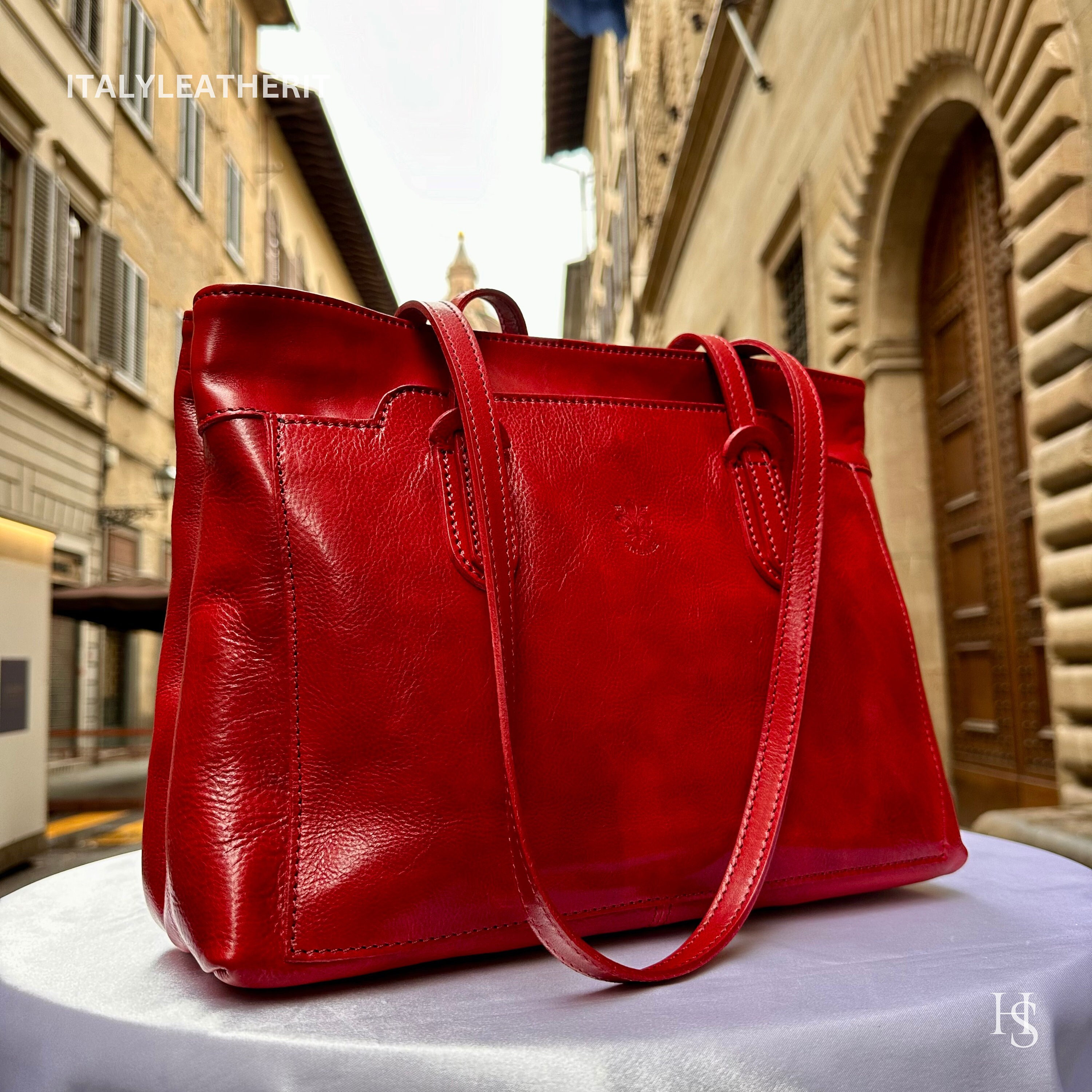 Handmade Italian Leather Tote: Elegant Red Purse, Florence