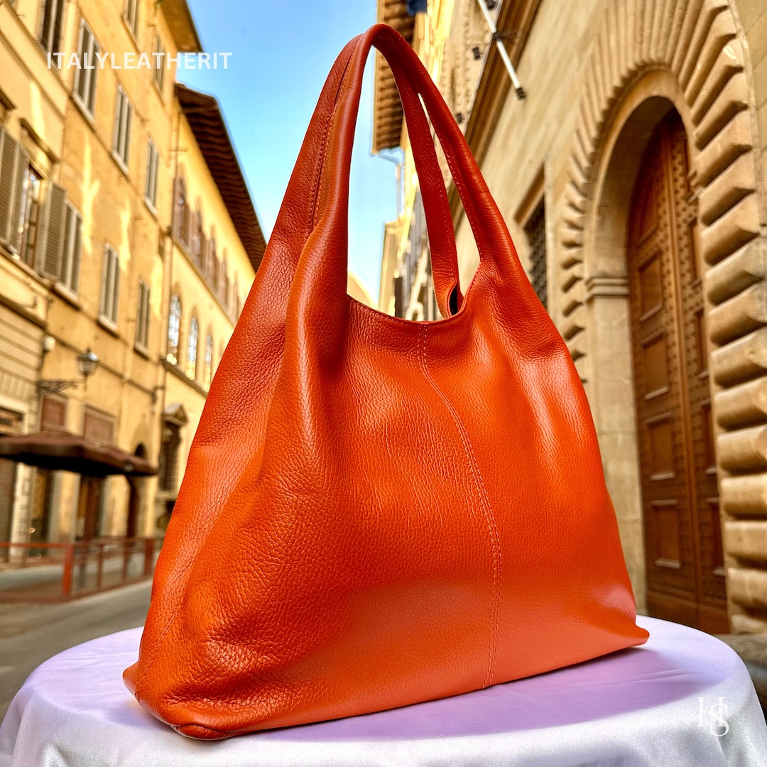 Italian Handmade Soft Leather Shoulder Bag: Orange Florence  display picture 1