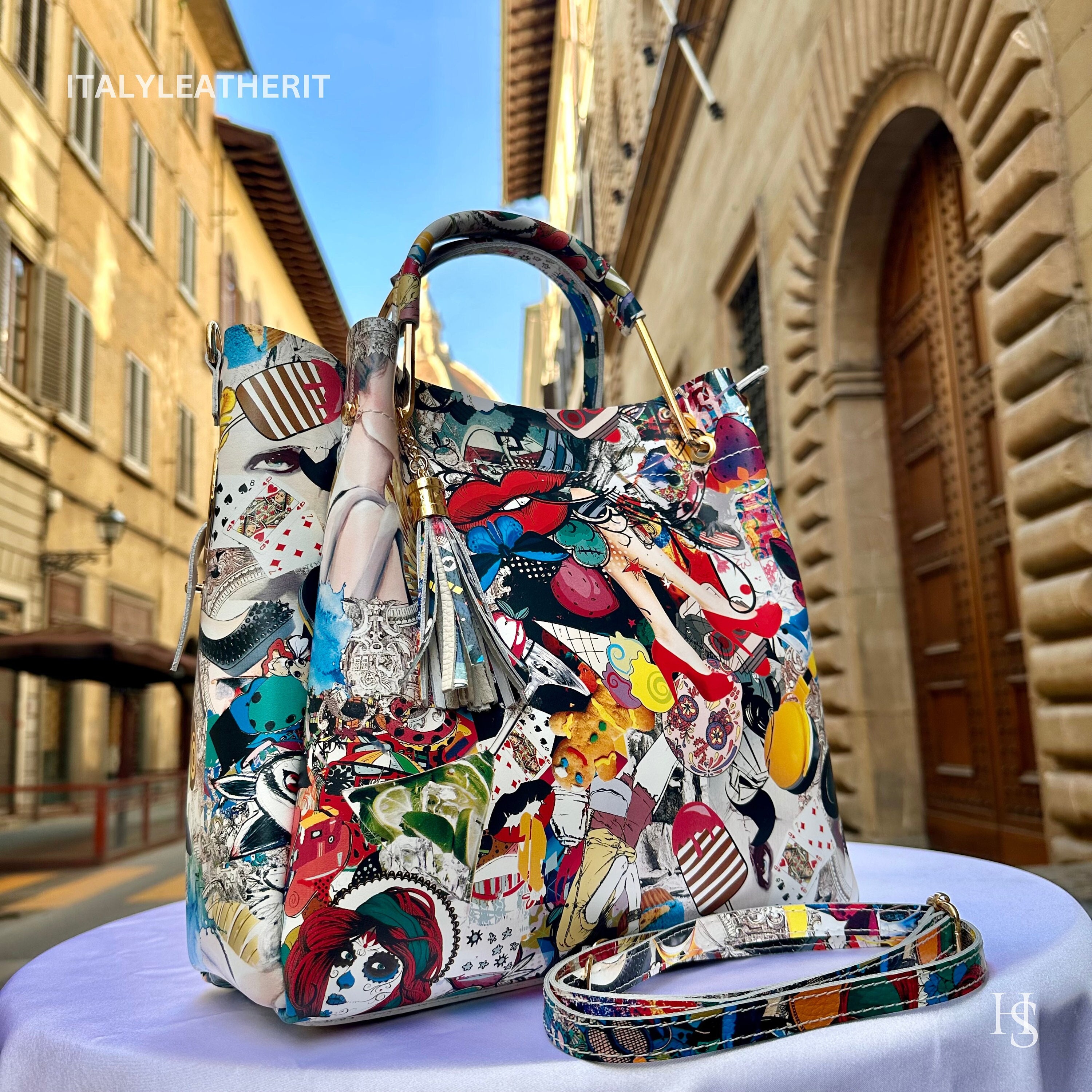 Italian Leather Tote Bag | Handmade Pop Art Bag, Made in Italy - Etsy