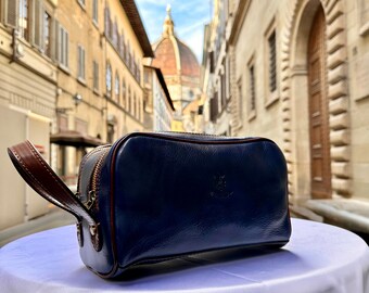 Italian Handmade Italian Leather Toiletry Unisex from Florence ll Made In Italy,leather dopp kit