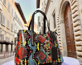 Italian Handmade leather bag for women , Made in Italy, multicolor