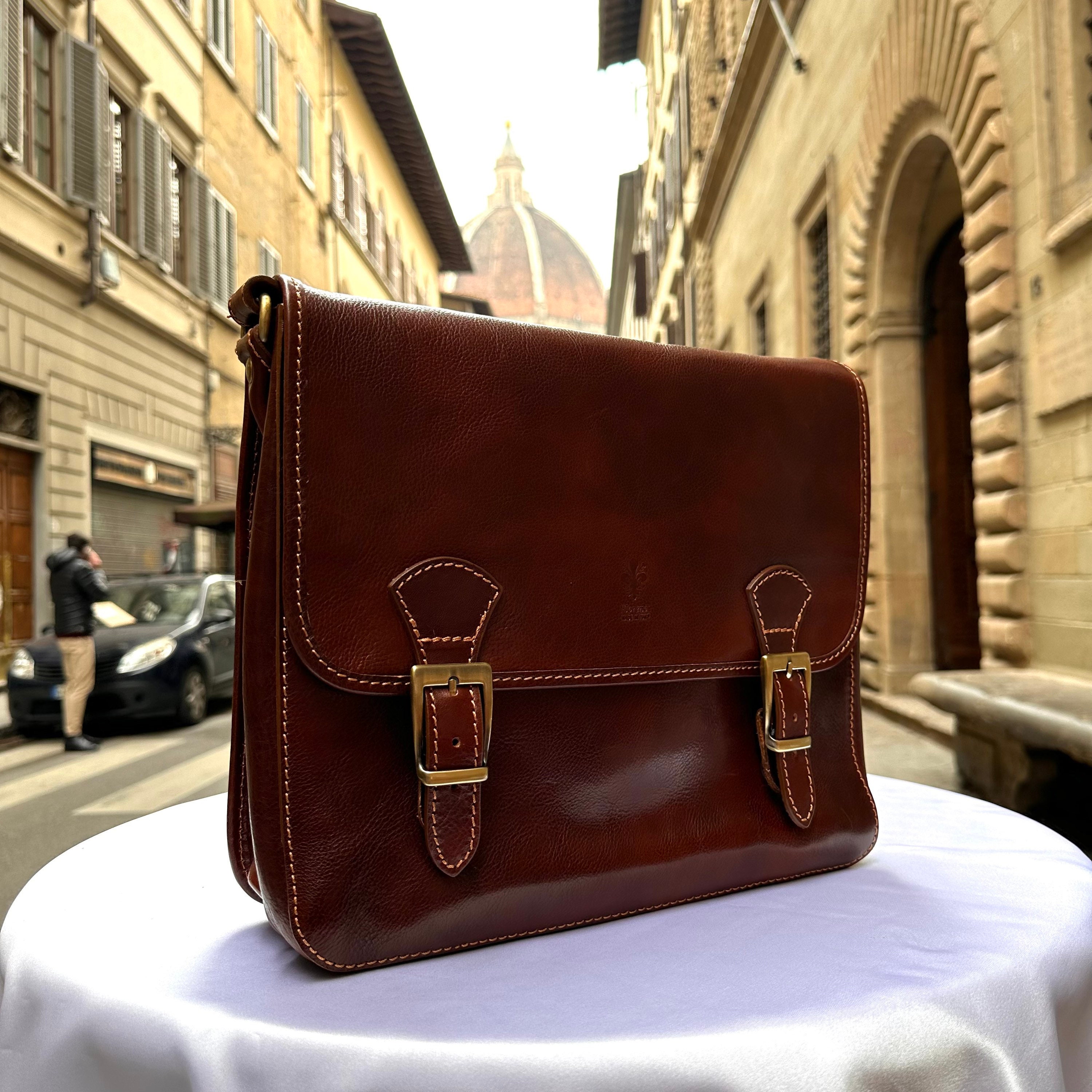 Made In Italy Leather Triple Entry Satchel
