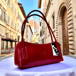 Sacs en cuir italiens faits main pour femme l l Élégant cabas en cuir de Florence, cabas en cuir rouge