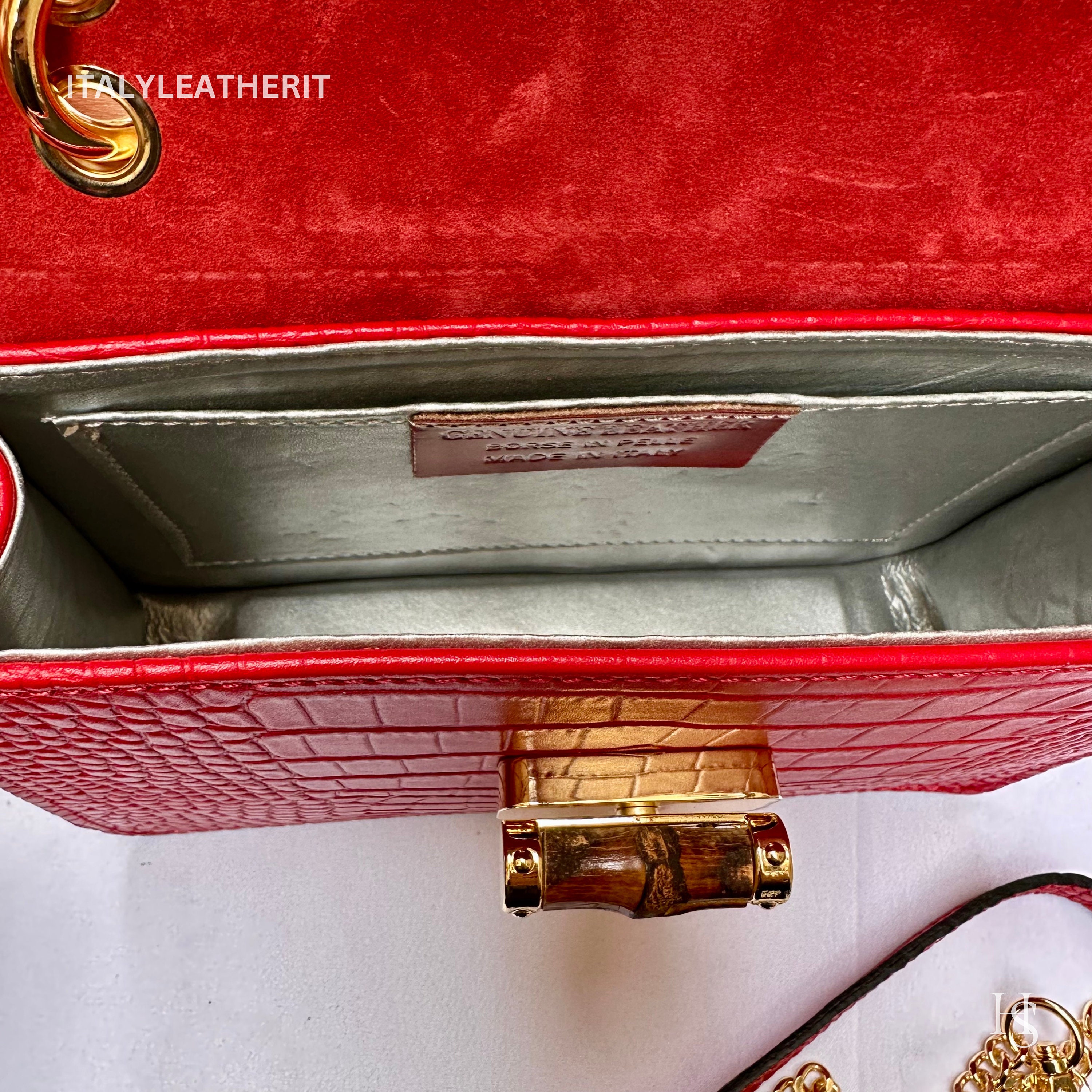 Italian Handmade Leather Bag for Women, Made in Italy, Red Leather