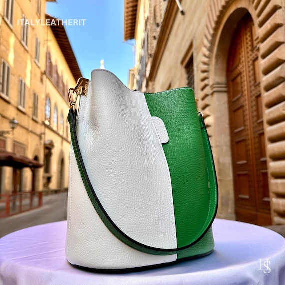 Handmade Italian Leather Bucket Bag for Women Two tone Tote From Florence Elegant Purse Beige green Etsy Ireland