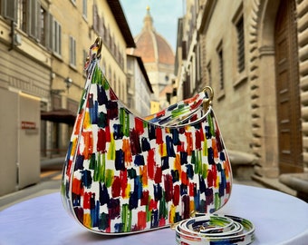 Italian Handmade Leather Bags For Woman l l Elegant Leather Tote From Florence, Multicolor totes