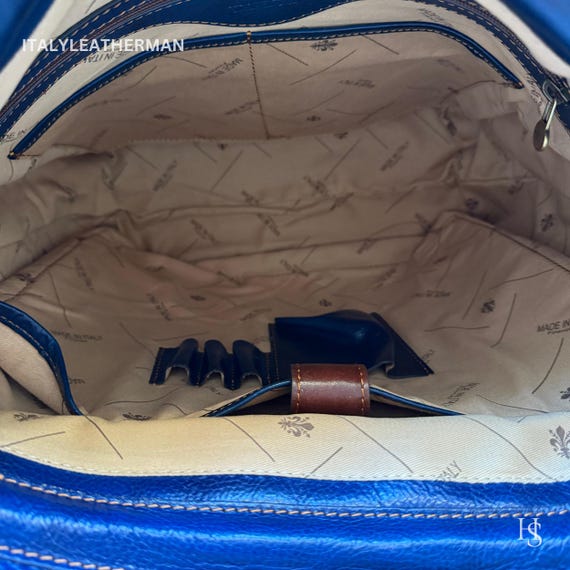 Italienischer handgemachter Lederrucksack: Marineblauer Reise