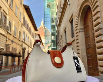 Italienische Lederne Tragetasche, handgemachte Schultertasche, Florenz Italien