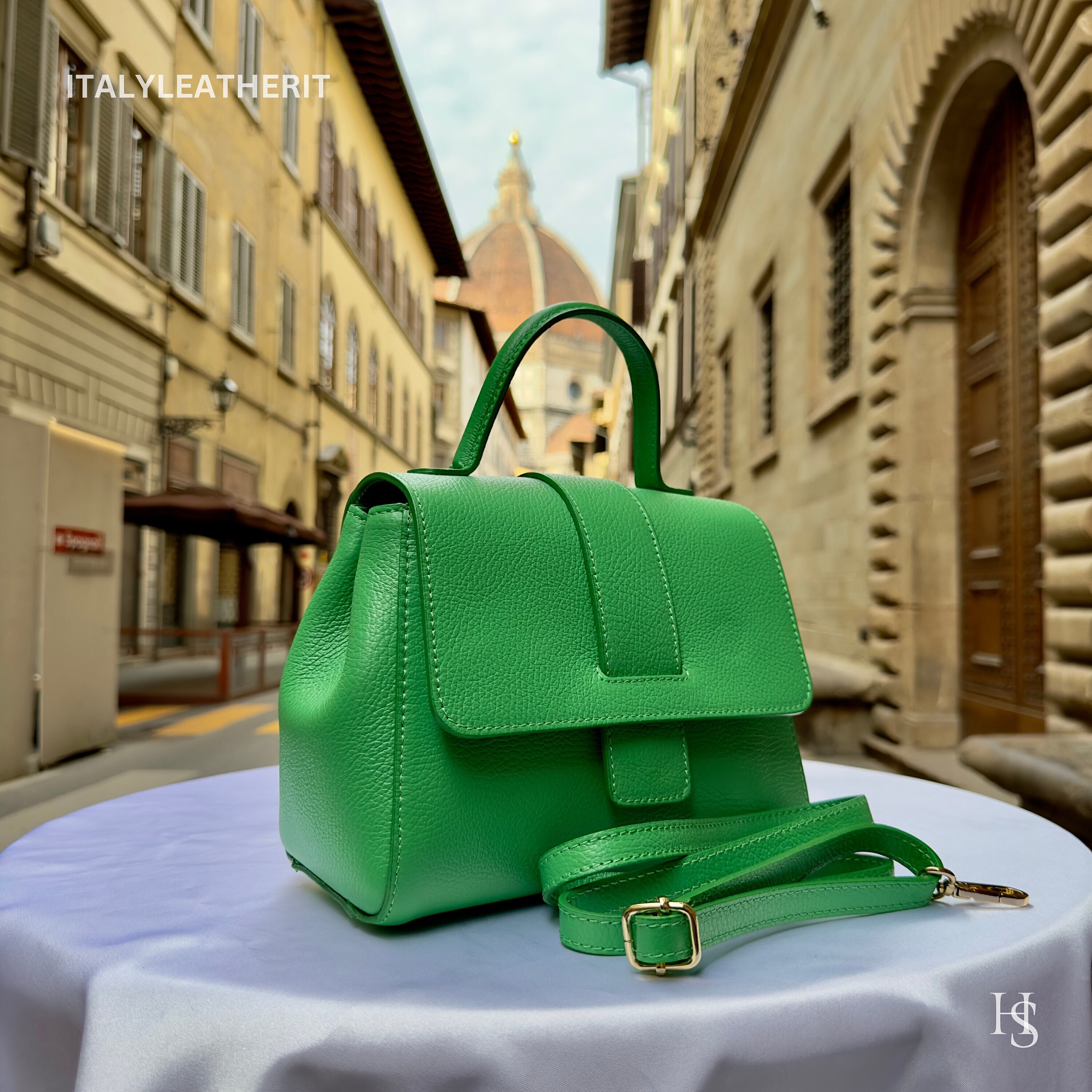 Handmade Italian Leather Top Handle Bag for Women, Made in Italy