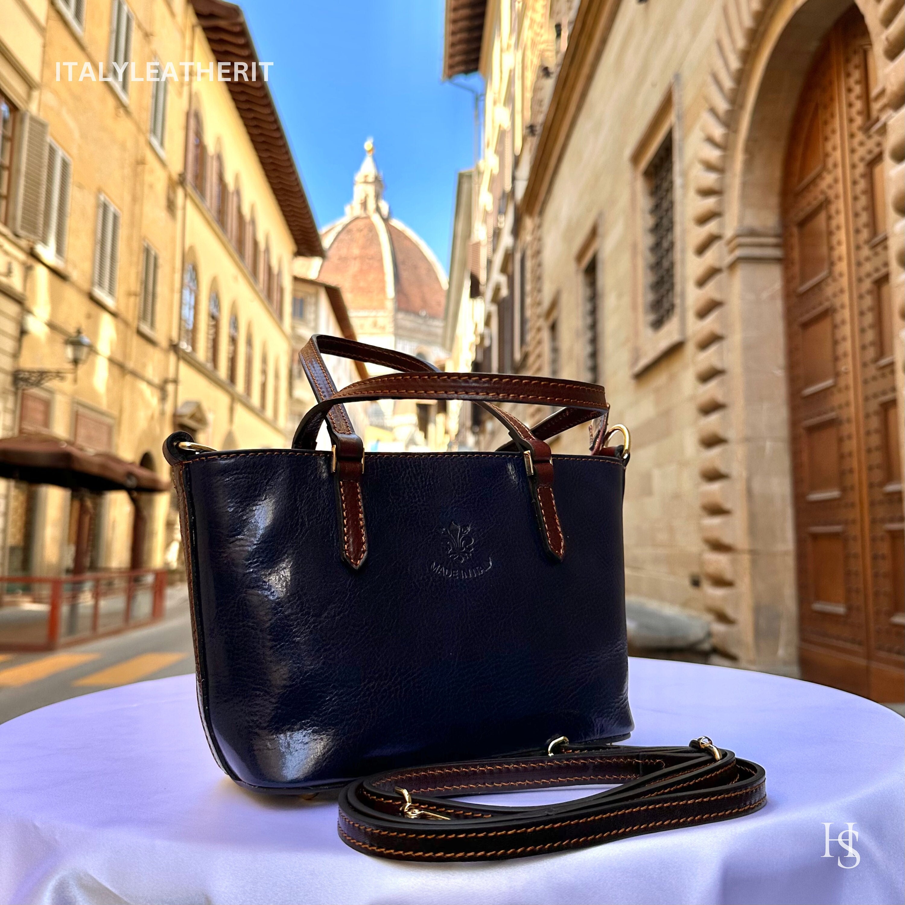 Italian Leather Tote Bag: Handmade Navy Blue Boat Bag, Florence - Etsy