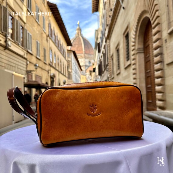 Italian leather outlet toiletry bag