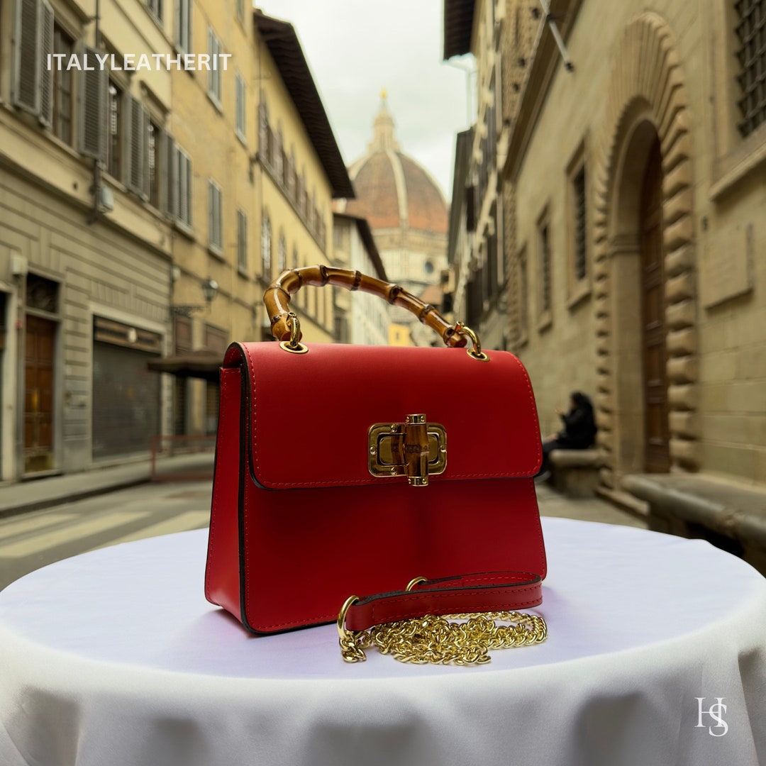 Italian Handmade Leather Bamboo Tote Bag, Elegant Florence Red Handbag for  Woman Norway
