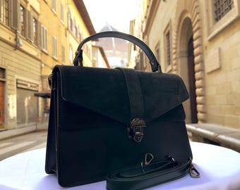 Sac à main en cuir italien sac à bandoulière noir fait main de
