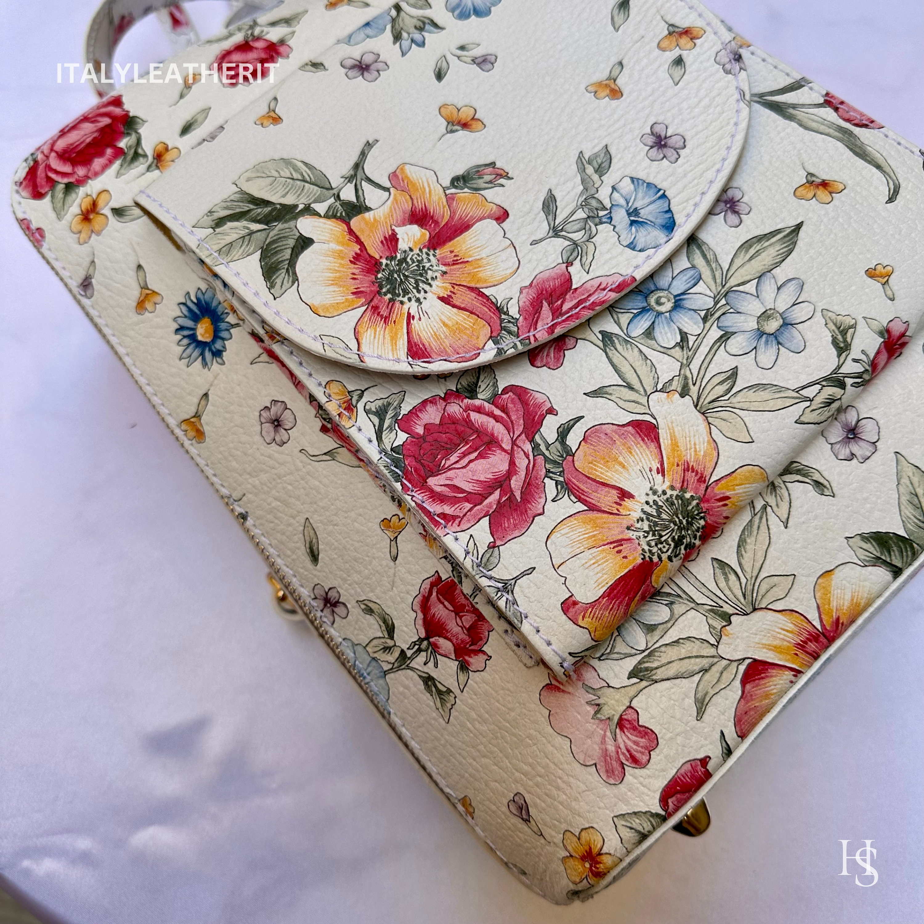 Handmade Tuscan Leather Floral Backpack: Italian Computer  display picture 2