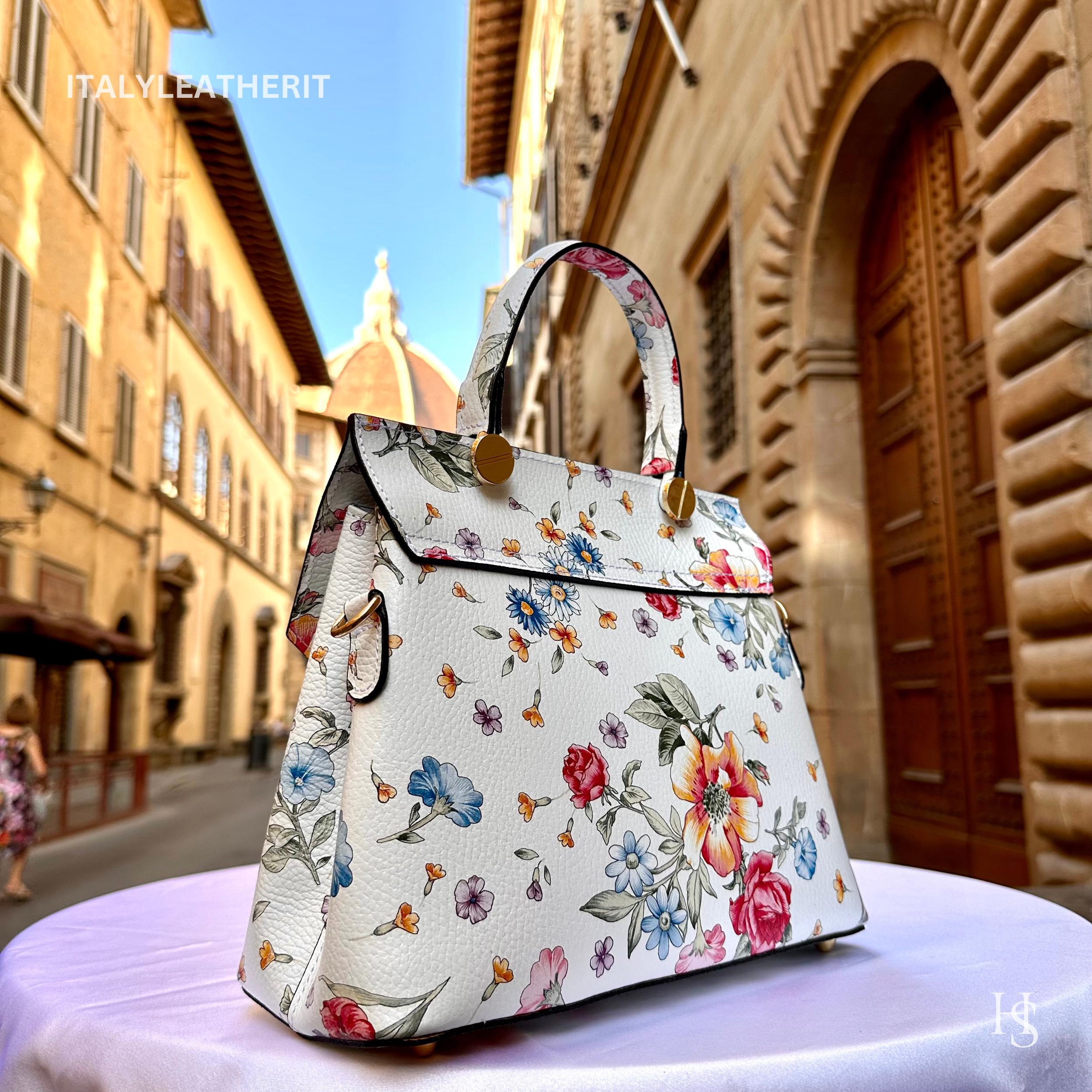 Italian Leather Flower Tote Bag: Handmade Elegant Purse - Etsy