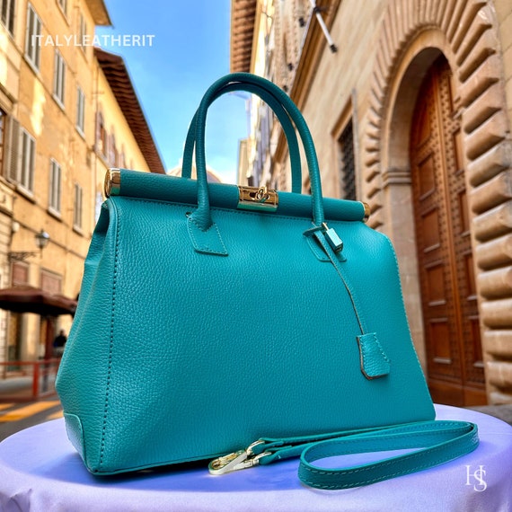 Italian Handmade Leather Bags for Women, Elegant Leather Tote with Lock and Key