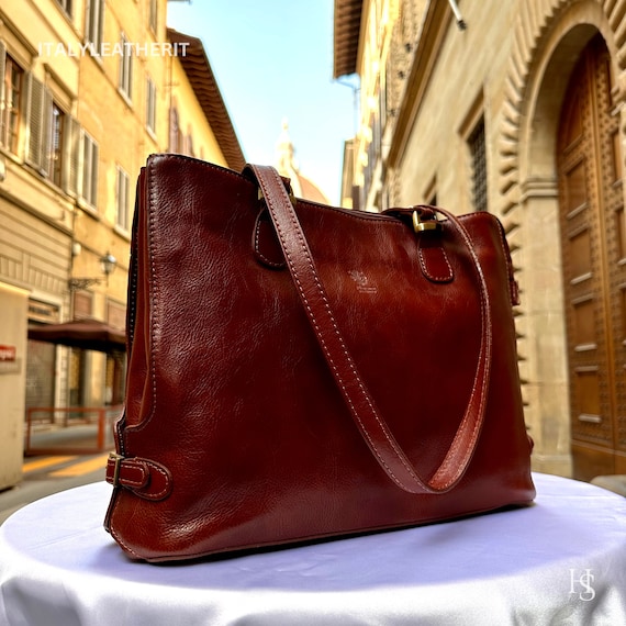 バッグ made in italy brown leather bag Handmade Italian Leather Tote Bag, Full Grain, Elegant Dark Brown