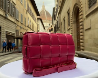 Italian Handmade Leather Bags For Women l l Elegant Leather Tote From Florence, pink crossbody bag
