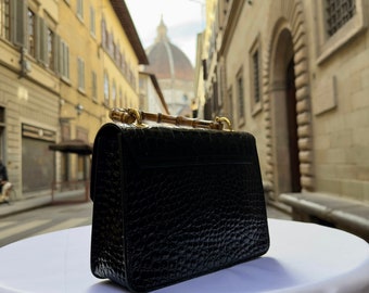 Italian Handmade Elegant Leather Tote Bag From Florence, Black