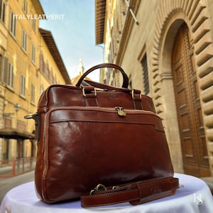 Italian Leather Briefcase Bag: Handmade Dark Brown Leather, Made in Italy