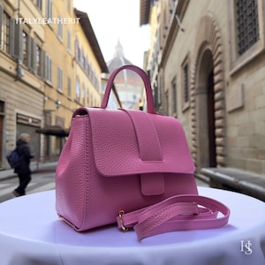 Sacs en cuir italiens faits main pour femme | Élégant sac à main rose à poignée sur le dessus de Florence, design élégant