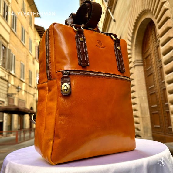 Italian Leather Backpack: Handmade in Florence, Yellow  display picture 1