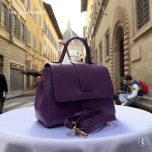 Italienische handgemachte Ledertaschen für Frauen | Elegante Ledertasche Aus Florence | Lila Luxus Soft Handtasche