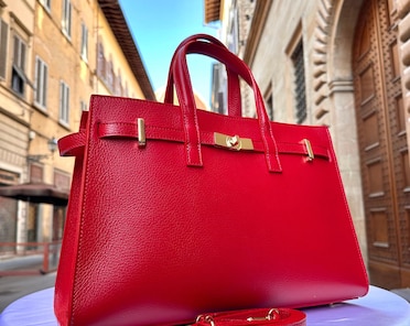 Italian Handmade Red Leather Tote Bag, Genuine Leather Purse Made