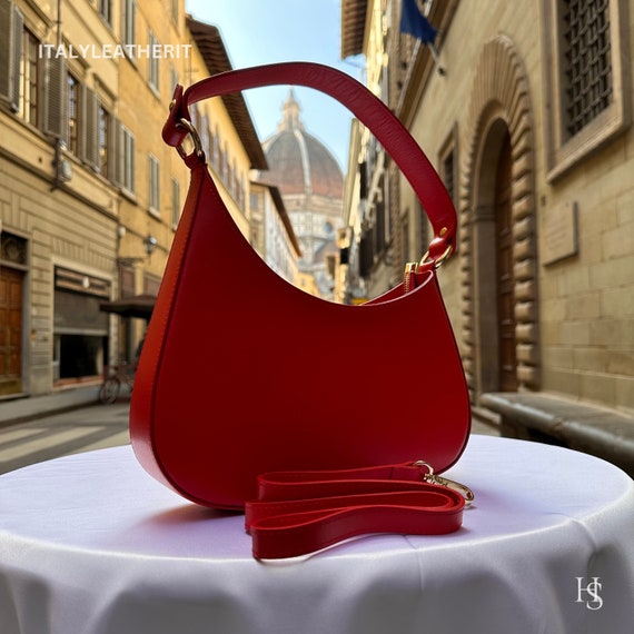 Sac Bandoulière Fourre-tout En Cuir Suédé Véritable Rouge - Marque BERGE - Fabriqué En Italie - Occasion