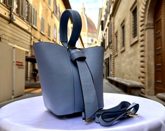 Handmade Italian Leather Bucket Bag For Woman, Elegant Florence Tote