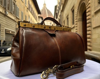 Italian Vintage Brown Leather Gladstone Doctors Bag