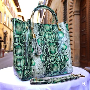 Italian Handmade Leather Bags for Women, Python Print Tote, Top Handle Purse, Made in Italy
