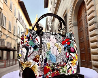 Italian Handmade Leather Bags for Women | Elegant Tote from Florence, Pop Art Bag