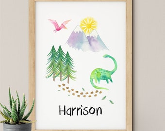 Personalised Dinosaur Print | Watercolor Dinosaur Nursery Print | Dinosaur Wall Art | Dinosaur Nursery Art | Boys Nursery Decor