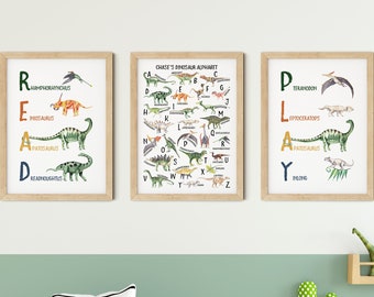 Set of 3 Prints | Dinosaur Alphabet Print | Read Print | Play Print | Dinosaur Nursery Print | ABC Print | Playroom Decor | Kids Wall Art