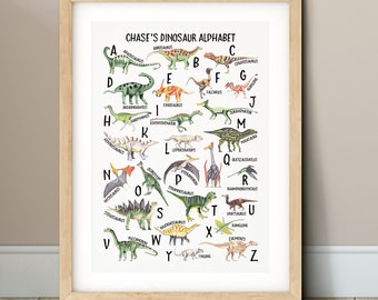 Personalised Dinosaur Alphabet Print | Watercolour Dinosaur Print | Dinosaur Nursery Print | ABC Print | Playroom Decor | Kids Wall Art