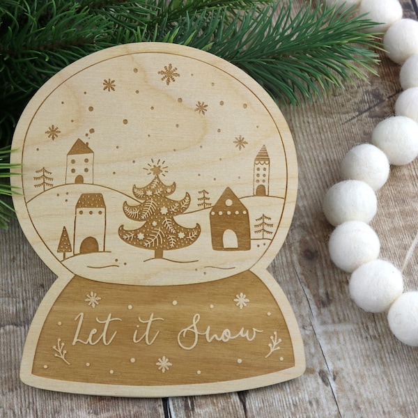 Let it Snow Wooden Snow Globe | Christmas Snowglobe | Christmas Flatlay Prop | Wooden Flatlay Disc | Christmas Decoration | Festive Decor