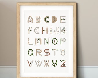 Boho Alphabet Print | Woodland Nursery Print | Alphabet Poster | ABC Print | Boho Nursery Decor | Playroom Wall Art | Kids Wall Art