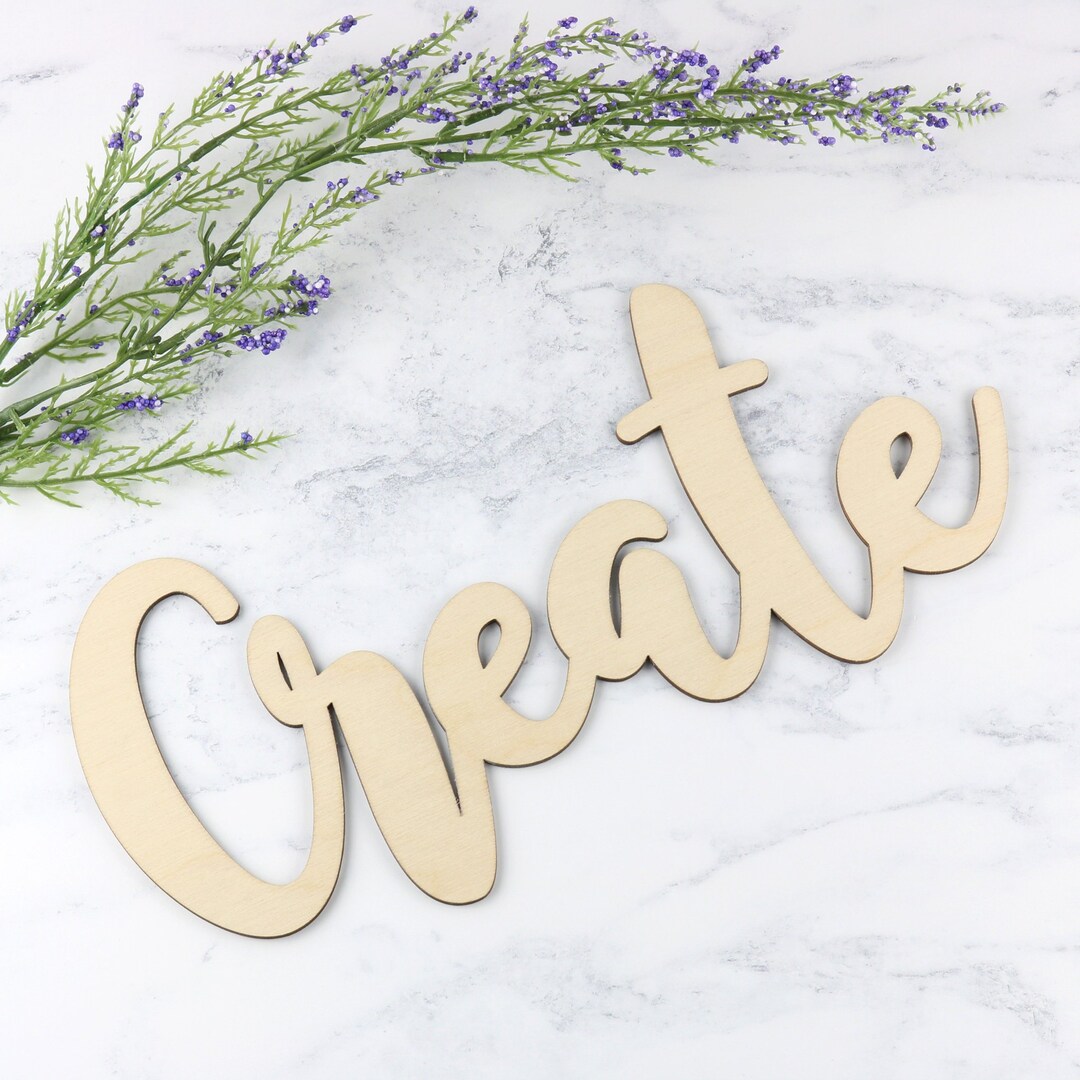 Create Sign Wooden Word Wall Art Create Script Word Sign Etsy