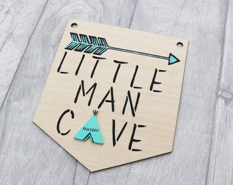Little Man Cave Pennant, Little Man Cave Flag Bunting, Wall Hanging, Scandi, Black and Mint Nursery Decor, Flatlay Photo Prop Accessory