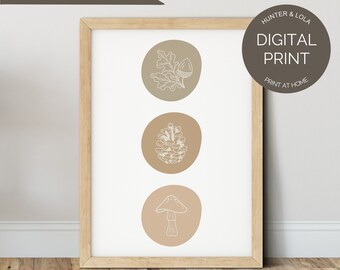 Boho Forest Elements Print Beige | Neutral Woodland Nursery Decor | PRINTABLE Wall Art | Scandi Nursery Printable | DIGITAL DOWNLOAD