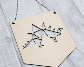 Geometric stegosaurus Dinosaur Pennant ©, Dinosaur Flag Bunting, Wall Hanging, Scandi, Monochrome Nursery Decor