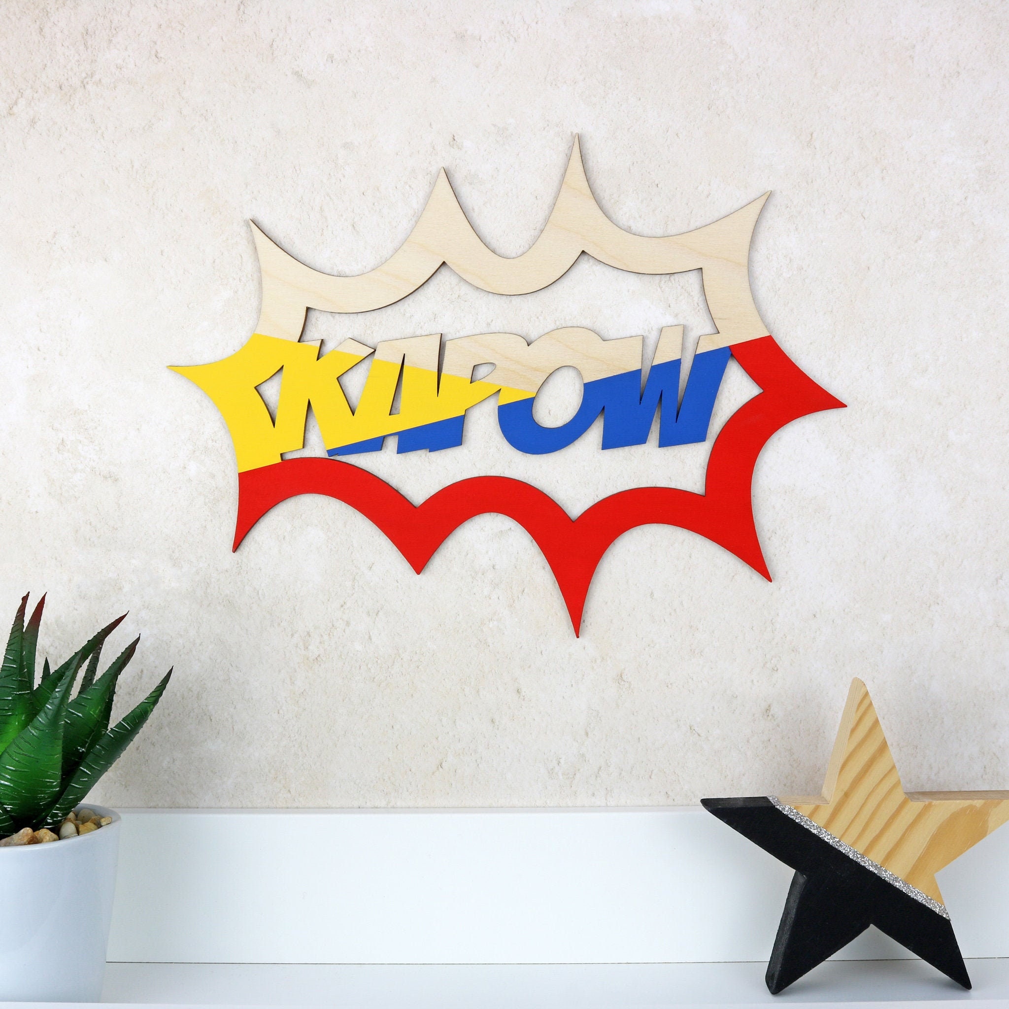 Holzschild KAPOW Retro Comic Schild Superheld Kinderzimmer | Etsy