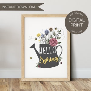 Hello Spring Print | Botanical Print | Spring PRINTABLE Wall Art | Wildlife Nature Print | Spring Home Decor | DIGITAL DOWNLOAD